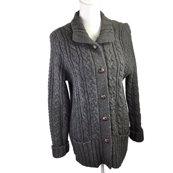 Duluth Trading Wool Cashmere Blend Fisherman Cable Knit Cardigan Sweater Size M - Picture 1 of 9